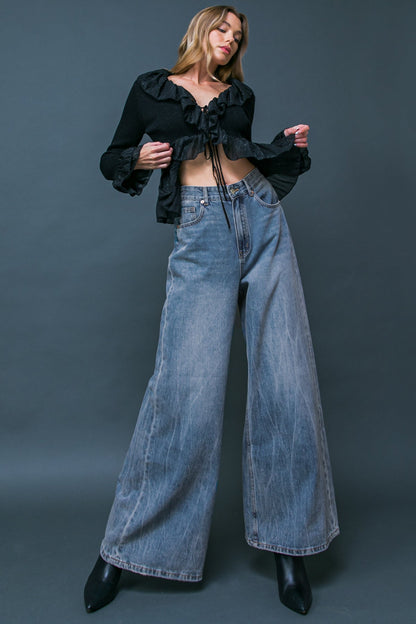 DARING TREND WASHED DENIM PANTS