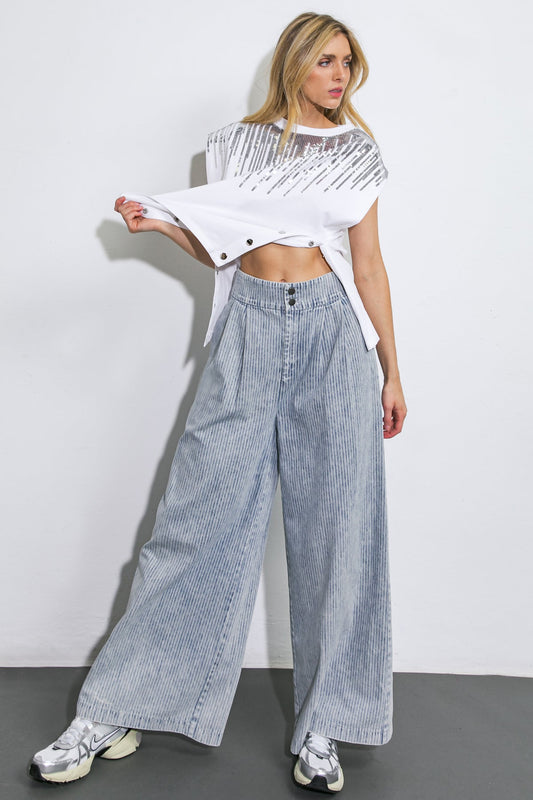 PLAY MY WAY STRIPED DENIM PANTS Flying Tomato