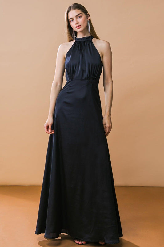 Flying Tomato Lookbook Favorite Woven Midi Dress, full front view, showcasing its elegant design and comfortable midi length.