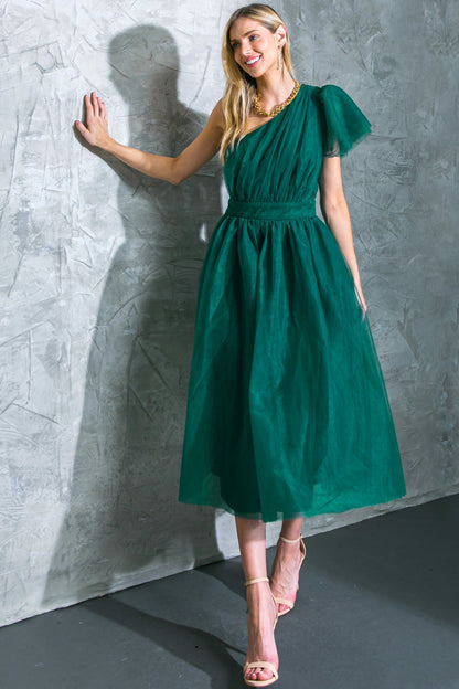 LIVELY CHARM TULLE MIDI DRESS