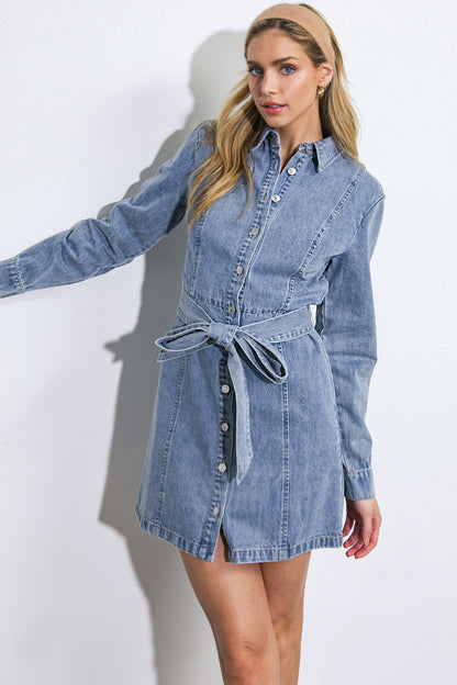 BE A LIGHT DENIM MINI DRESS