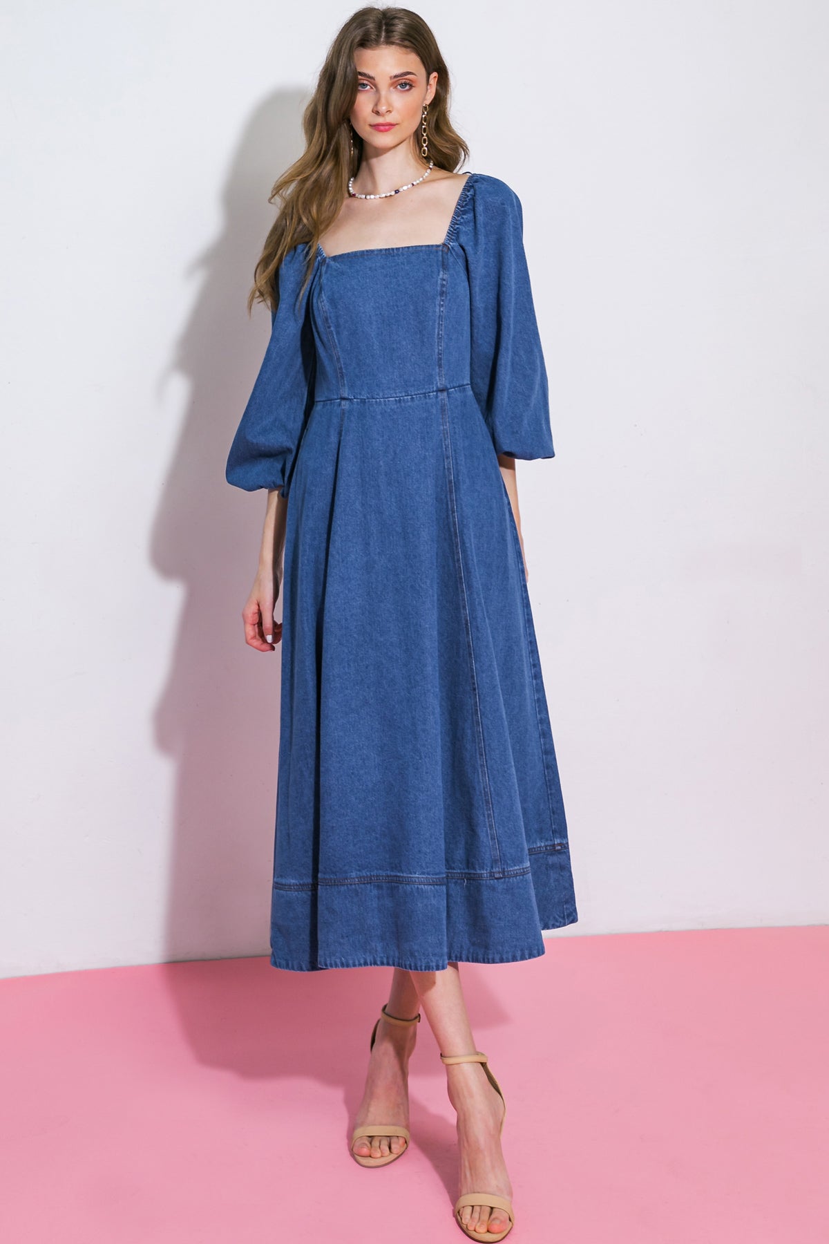FEELIN'S GROOVY DENIM MIDI DRESS Flying Tomato