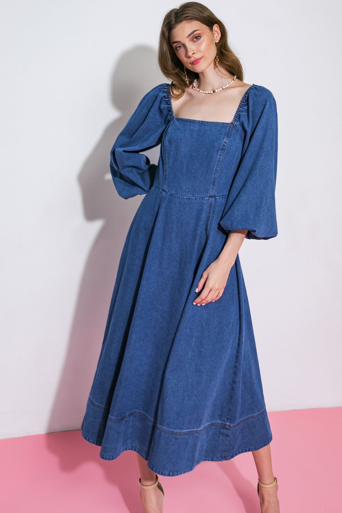 FEELIN'S GROOVY DENIM MIDI DRESS