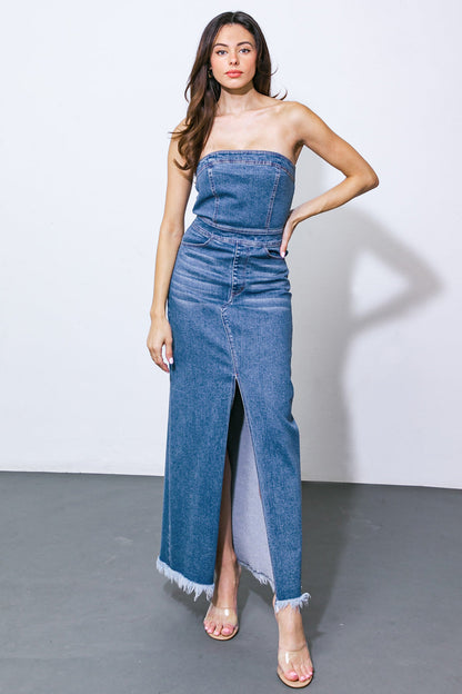 DREAMS COME TRUE DENIM MIDI DRESS