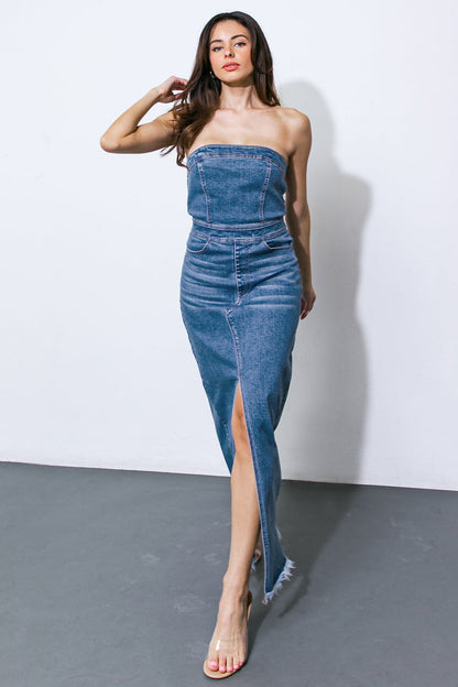 DREAMS COME TRUE DENIM MIDI DRESS