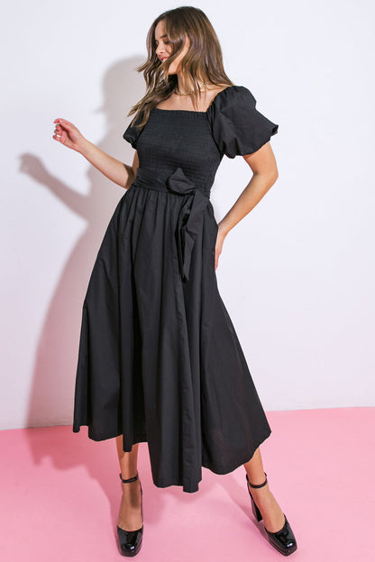 A PEACEFUL PLACE WOVEN MIDI DRESS