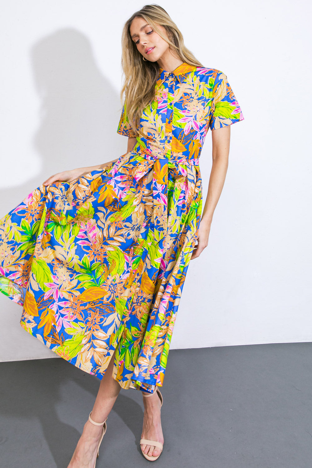 KEEP BLOOMING WOVEN MIDI DRESS