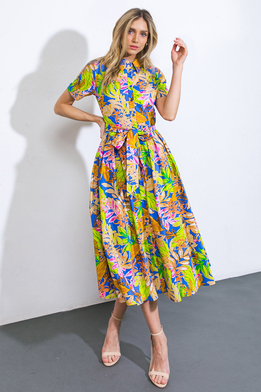 KEEP BLOOMING WOVEN MIDI DRESS