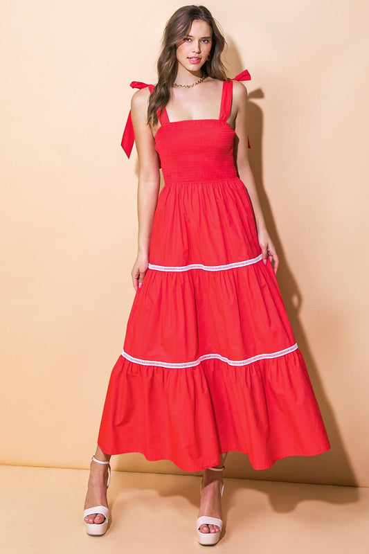 Flying Tomato BETTER THAN EVER POPLIN MIDI DRESS shown from the front, featuring a classic, crisp white poplin fabric.