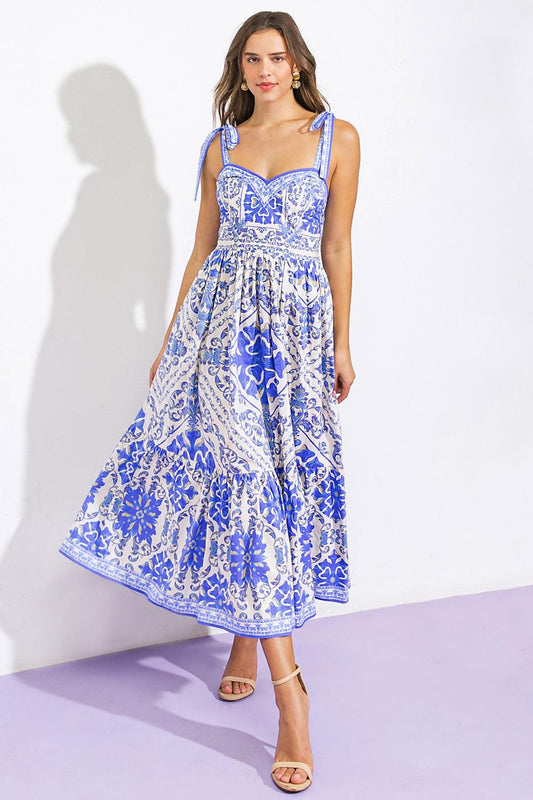 Flying Tomato FINDING MY PEACE WOVEN MIDI DRESS, a full view of the elegant and comfortable women's woven midi dress.