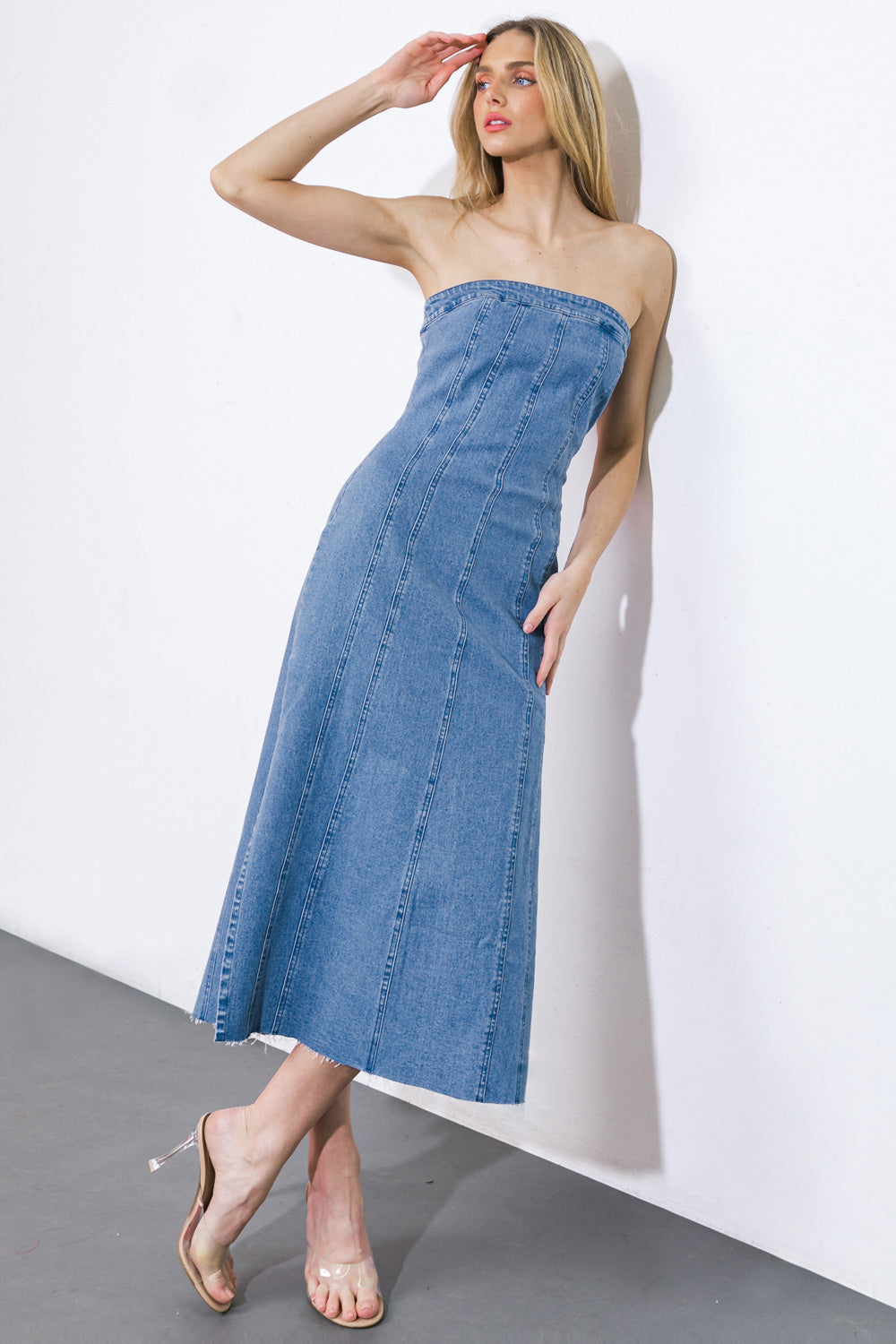 YOU'RE THRIVING DENIM MIDI DRESS Flying Tomato