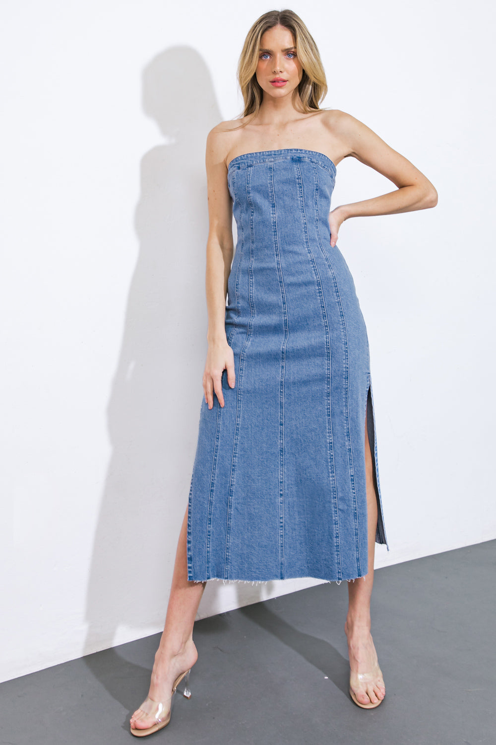 YOU'RE THRIVING DENIM MIDI DRESS Flying Tomato