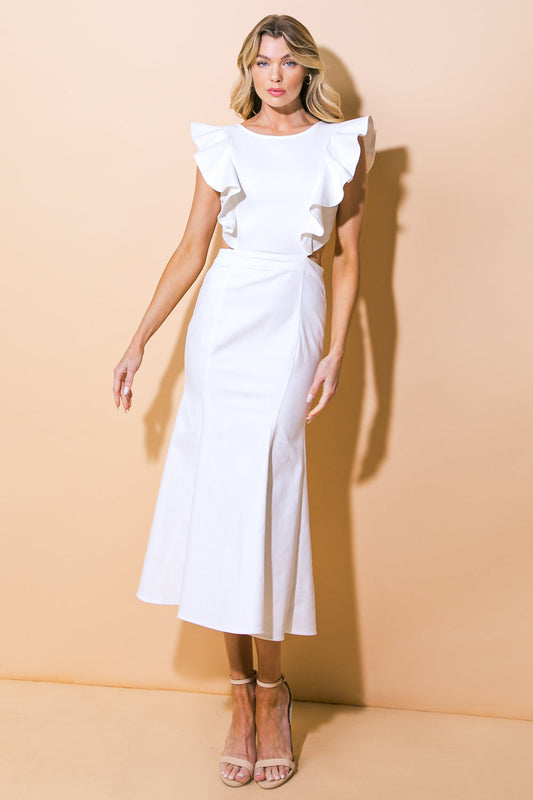 CATCH THE BOUQUET TWILL MIDI DRESS Flying Tomato