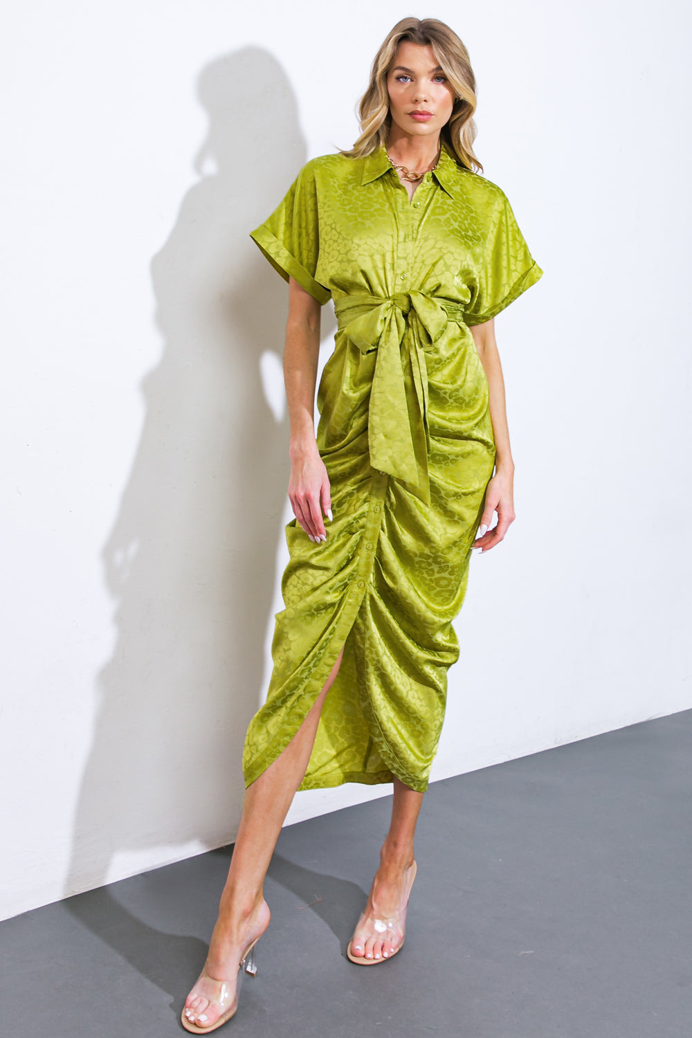 COMING TO MY SENSES WOVEN SATIN MIDI DRESS Flying Tomato