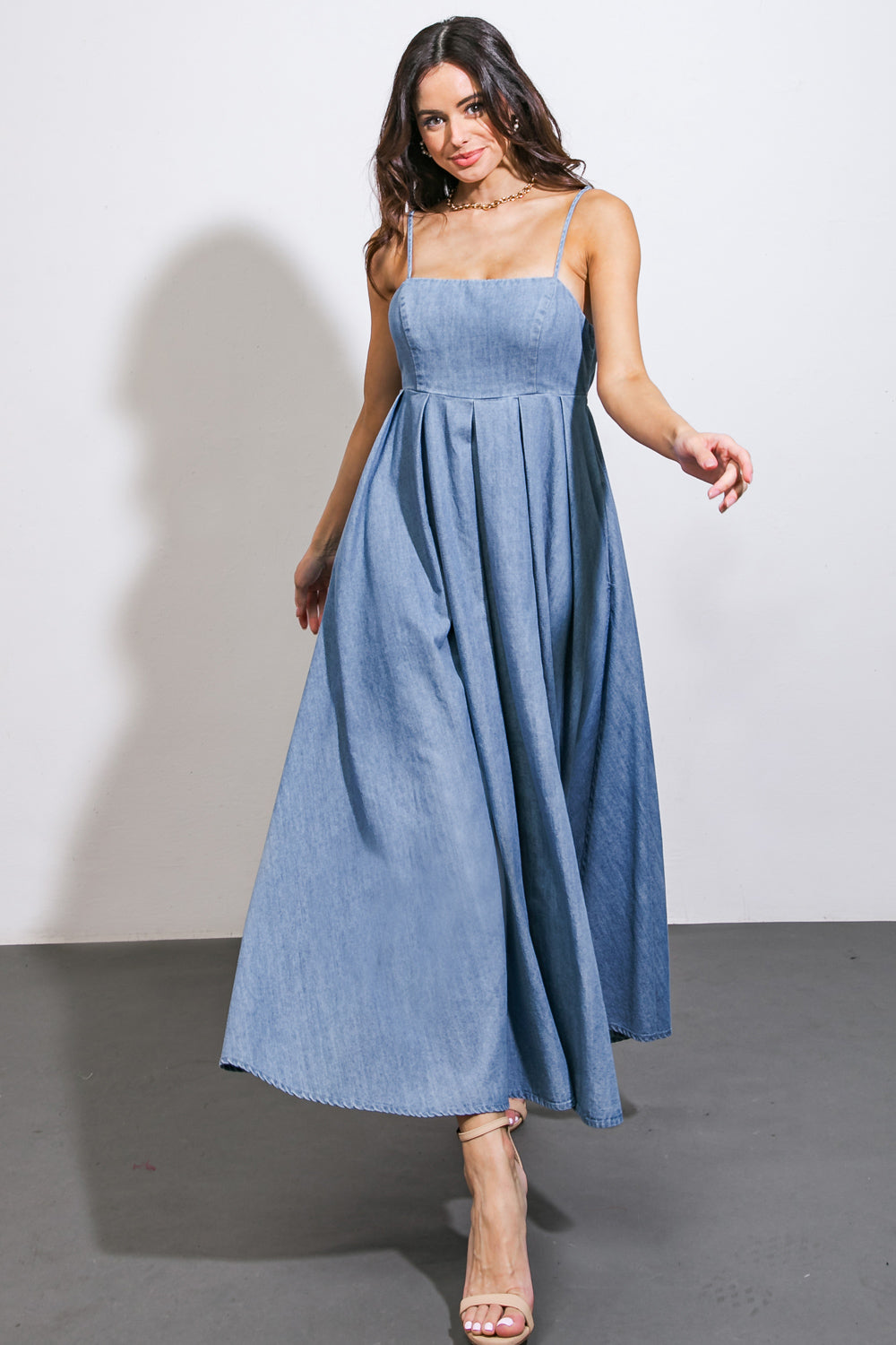 CAPTIVATING HEART DENIM MIDI DRESS Flying Tomato