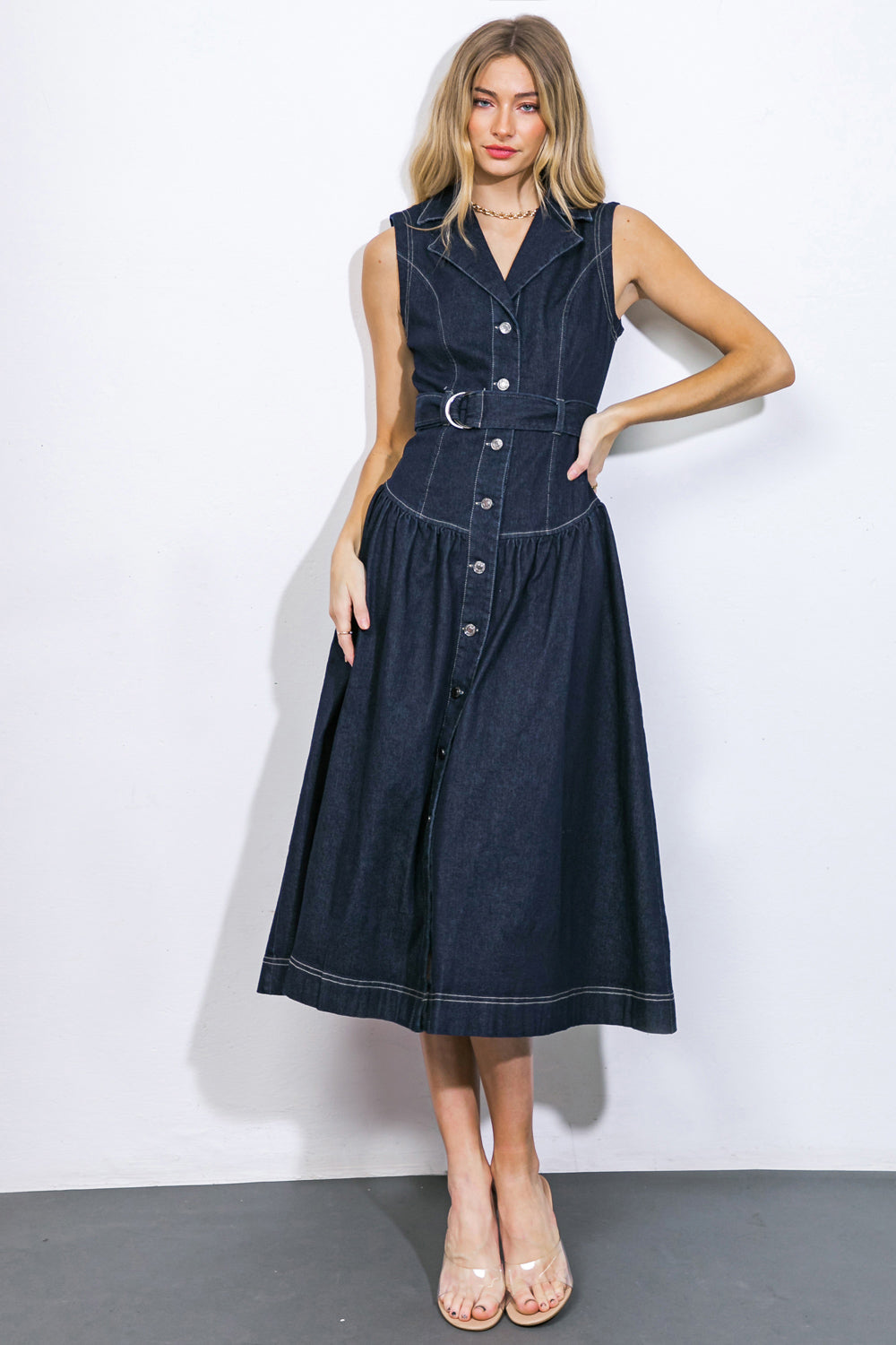 DEEP IN MY SOUL DENIM MIDI DRESS Flying Tomato
