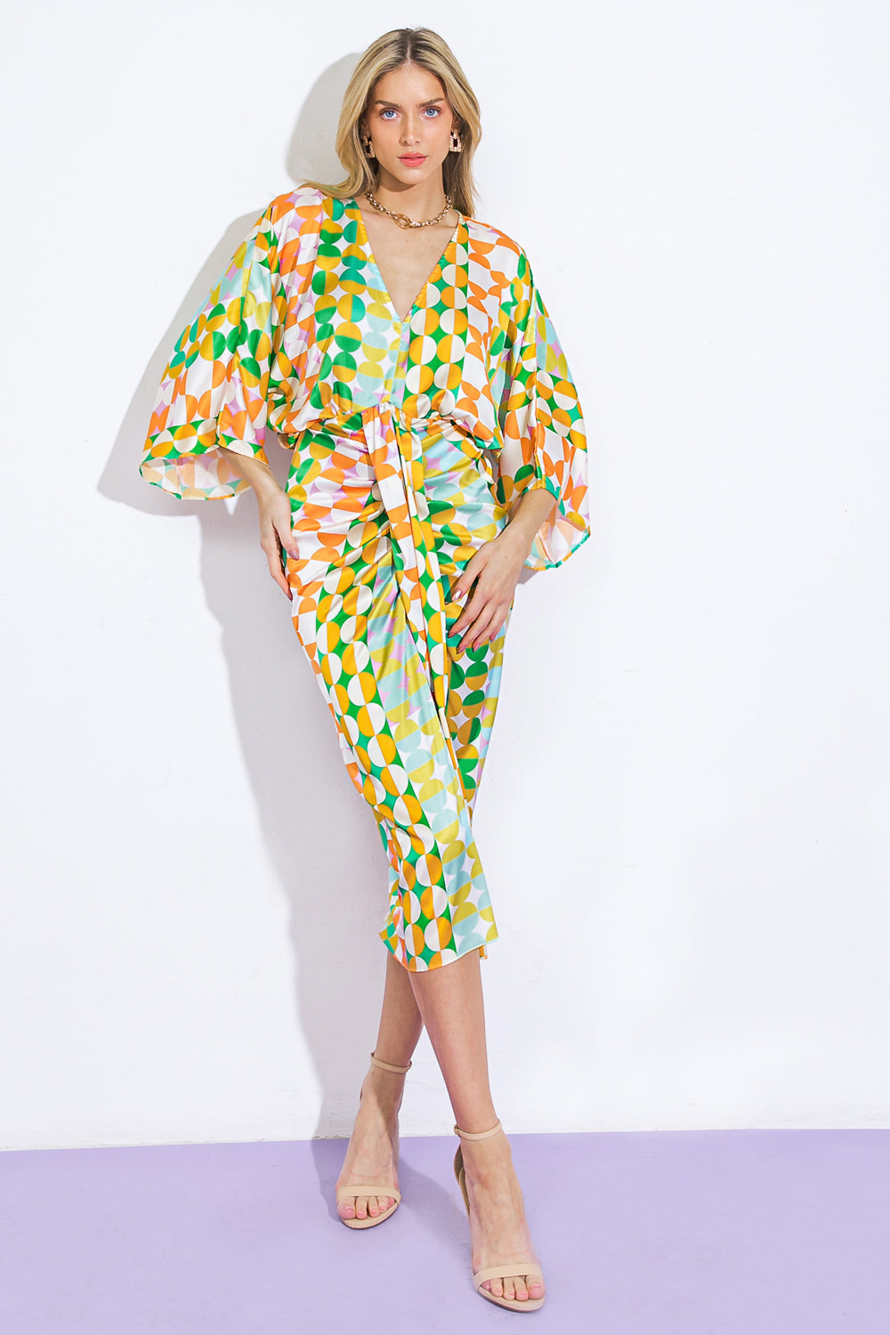 BEST IMPRESSIONS WOVEN SATIN MIDI DRESS Flying Tomato