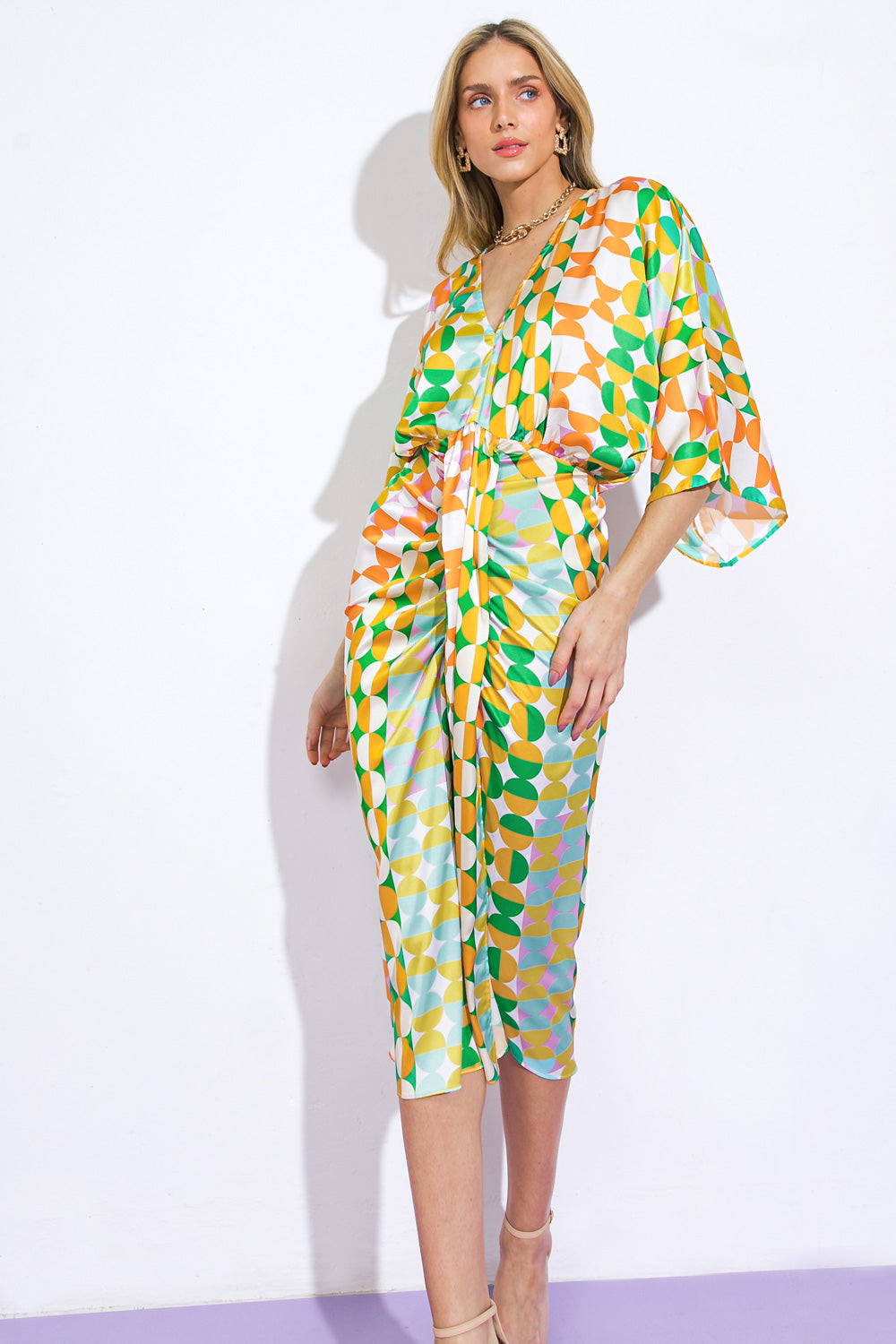 BEST IMPRESSIONS WOVEN SATIN MIDI DRESS Flying Tomato