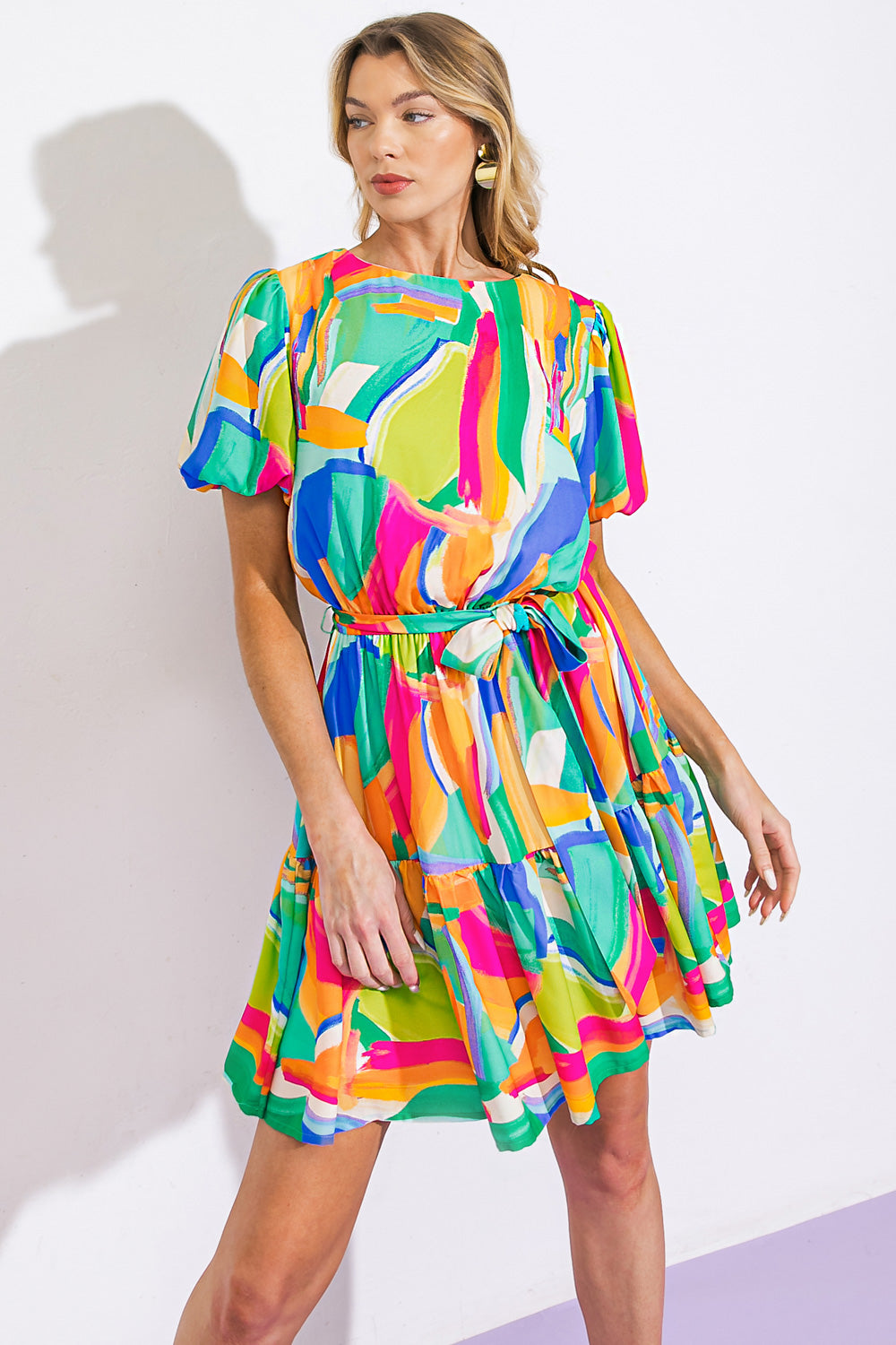 TURNING A NEW LEAF WOVEN MINI DRESS