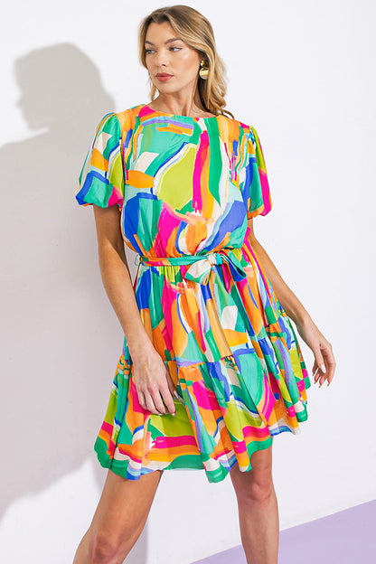 TURNING A NEW LEAF WOVEN MINI DRESS
