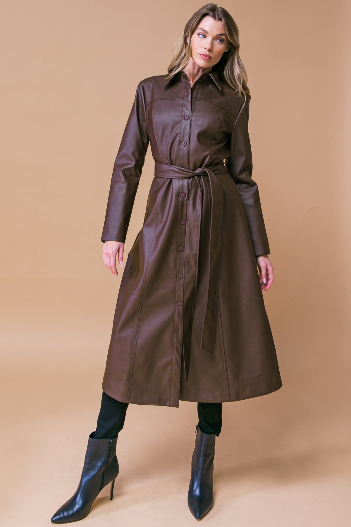 WHAT A WONDERFUL DAY LEATHER MIDI COAT Flying Tomato