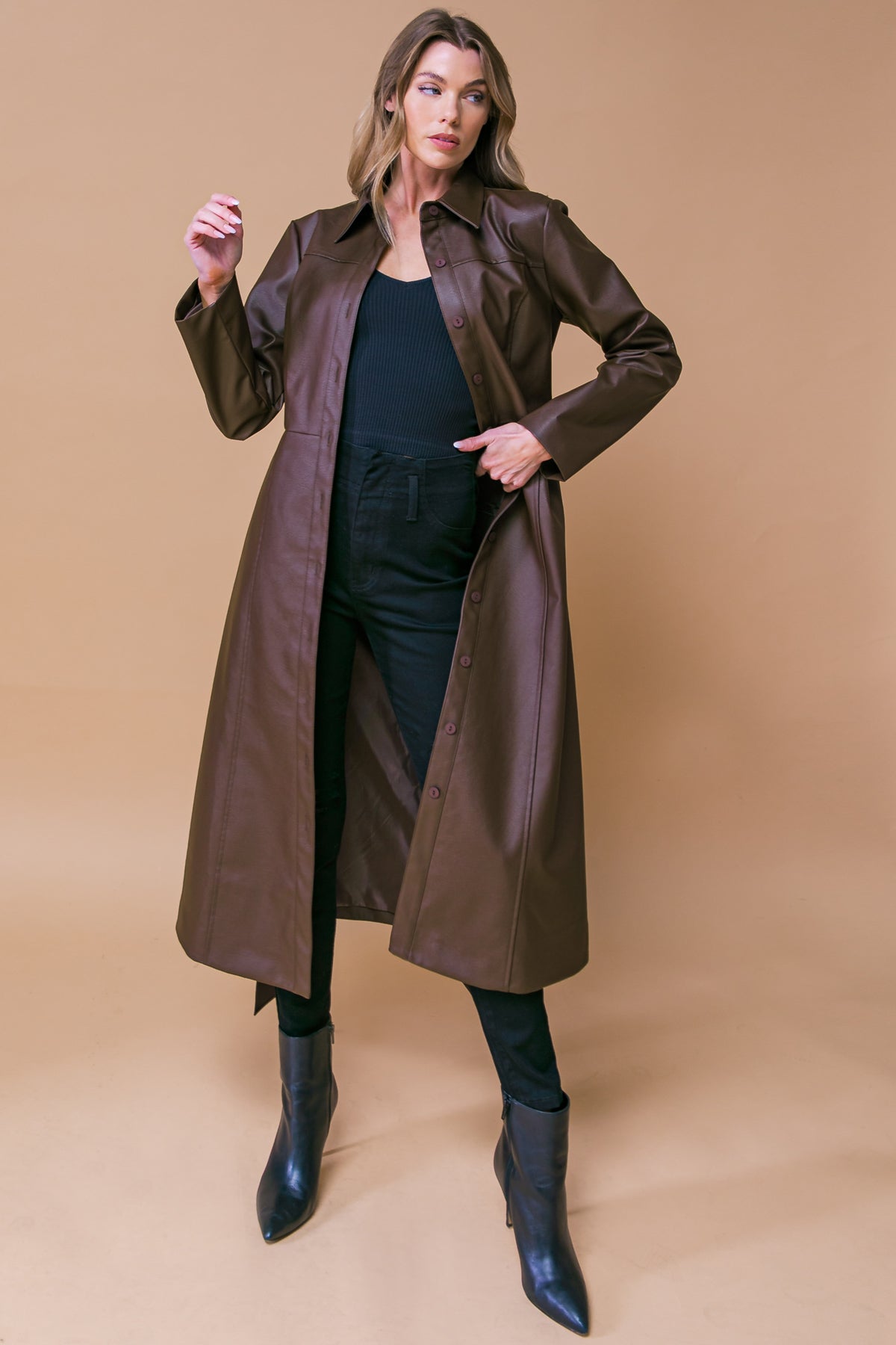 WHAT A WONDERFUL DAY LEATHER MIDI COAT Flying Tomato