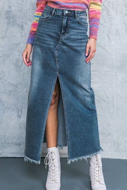 DENIM DREAMS HIGH-SLIT SKIRT