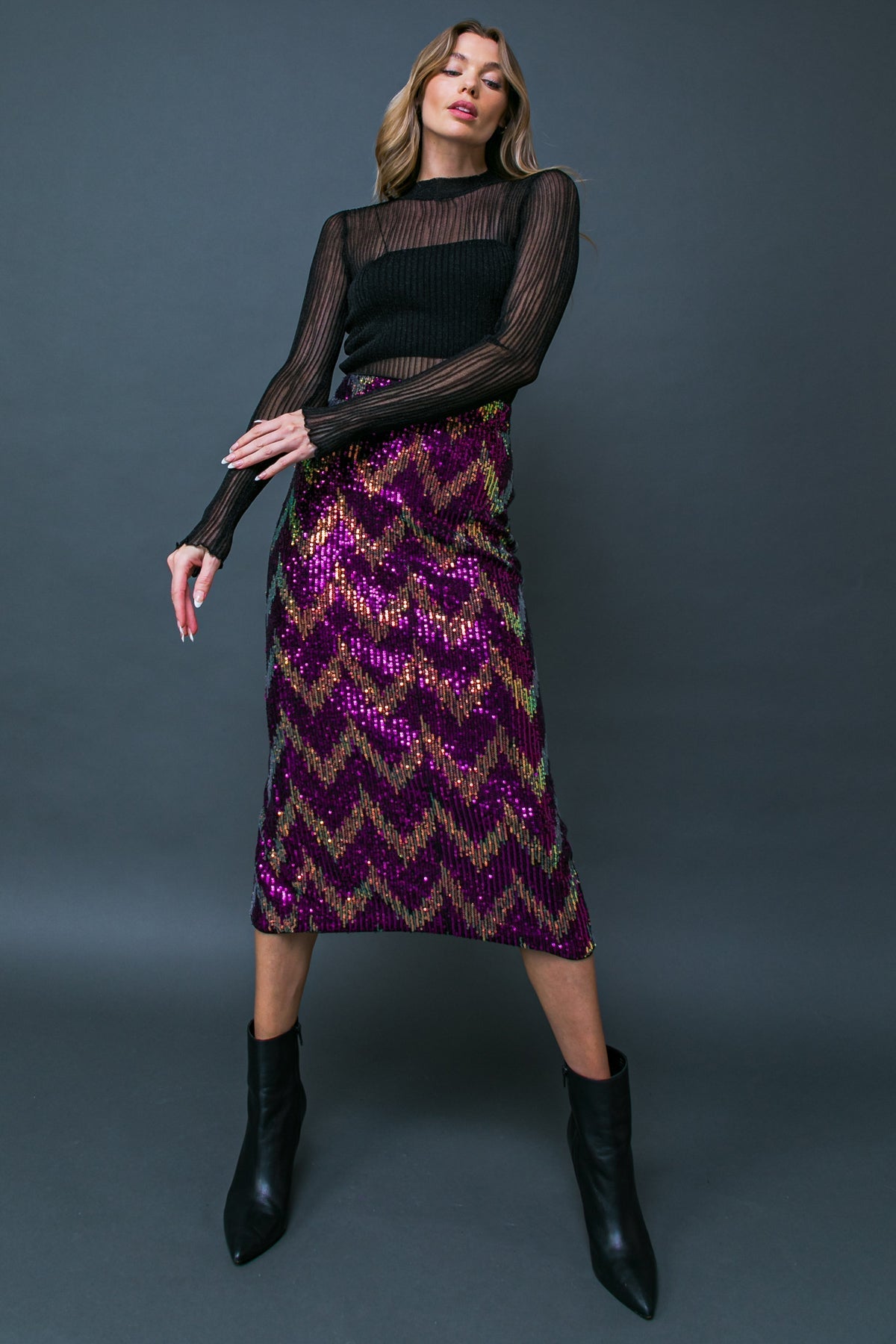 BE HAPPY FRIEND SEQUIN MIDI SKIRT