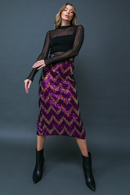 BE HAPPY FRIEND SEQUIN MIDI SKIRT