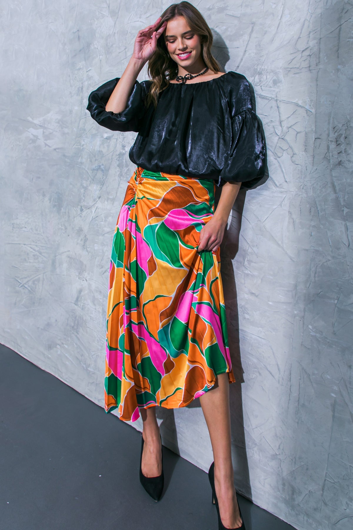 GRACEFUL IMPRESSION WOVEN MIDI SKIRT