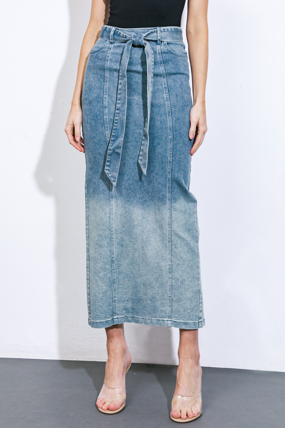 THE GRASS IS GREENER DENIM MIDI SKIRT Flying Tomato