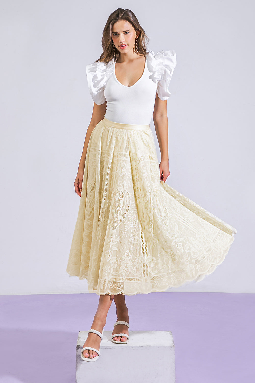 MEANINGFUL MOMENT WOVEN LACE MIDI SKIRT Flying Tomato
