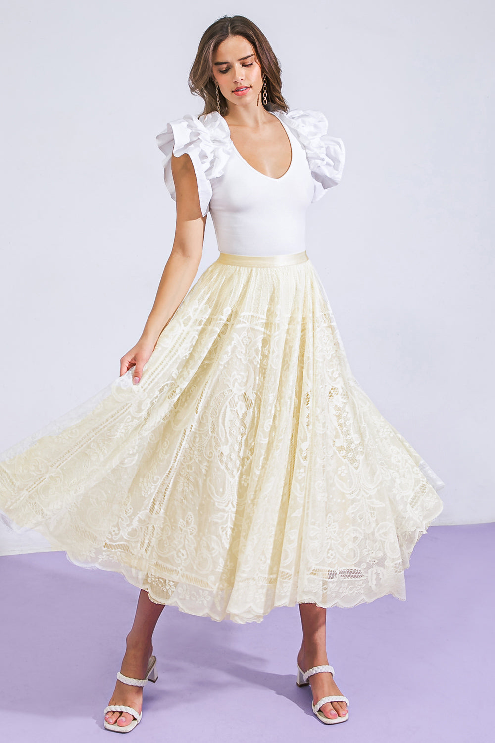 MEANINGFUL MOMENT WOVEN LACE MIDI SKIRT Flying Tomato