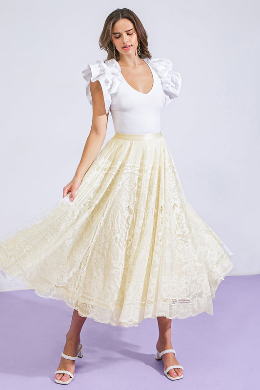 MEANINGFUL MOMENT WOVEN LACE MIDI SKIRT Flying Tomato