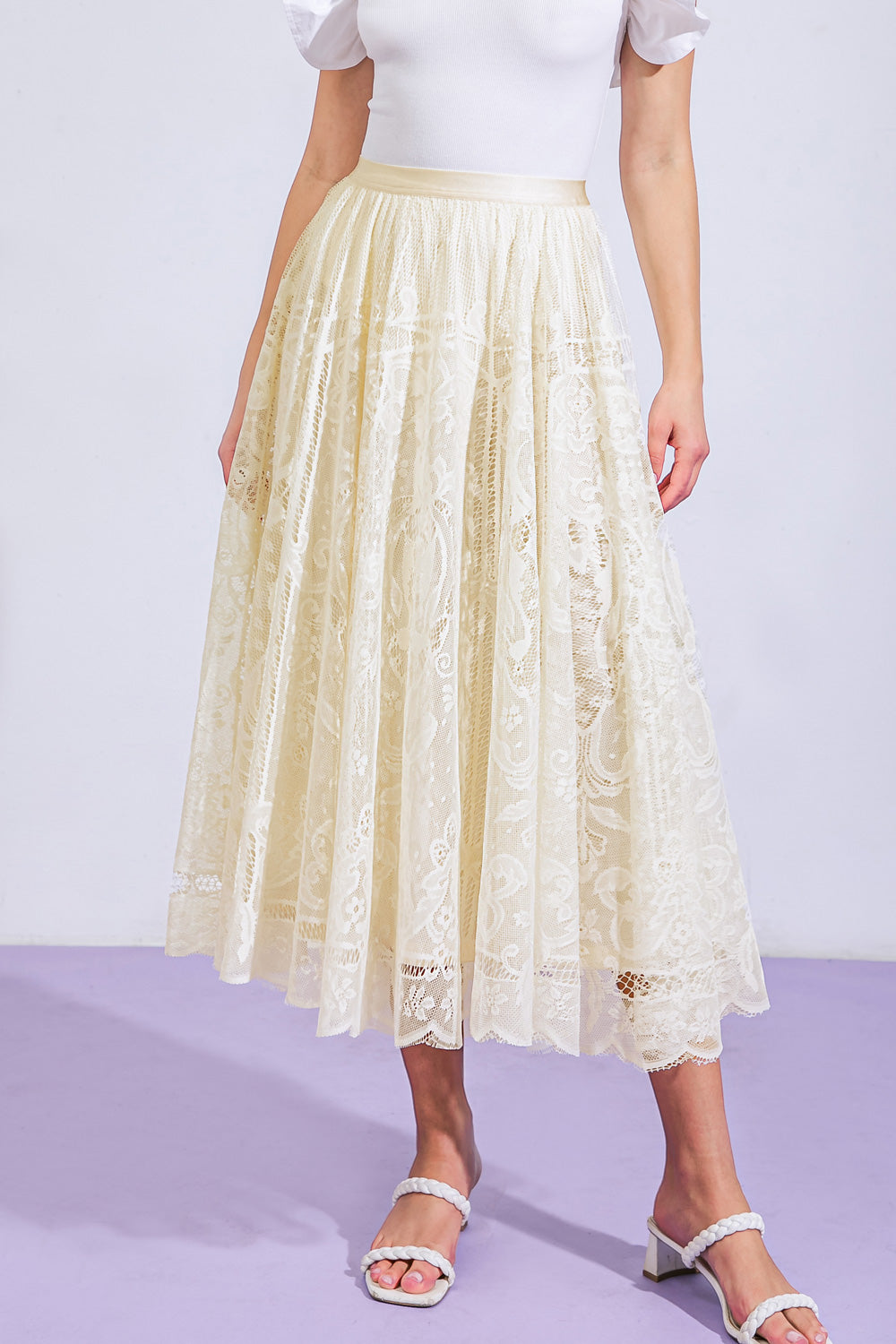 MEANINGFUL MOMENT WOVEN LACE MIDI SKIRT Flying Tomato