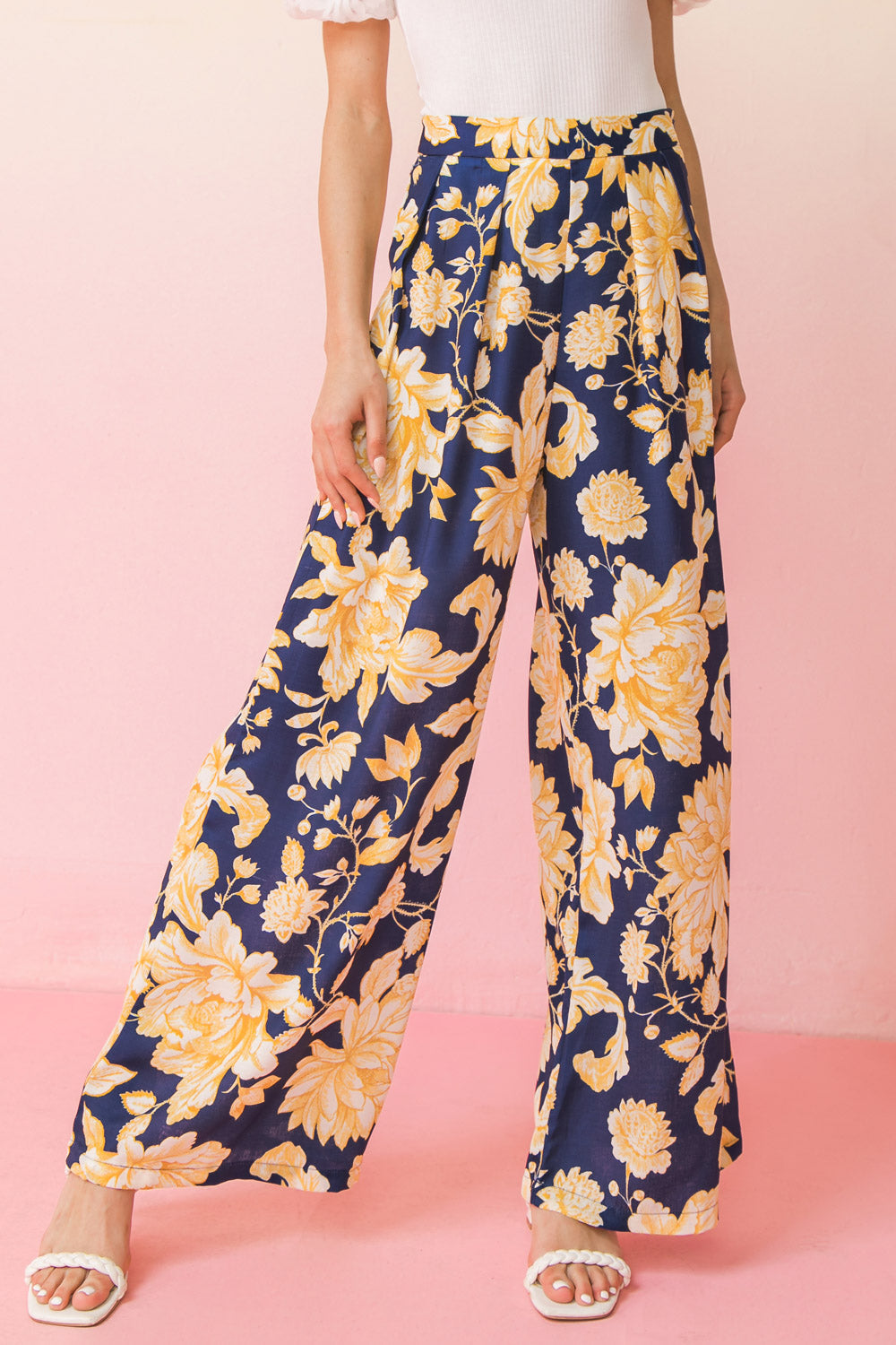 Different Opinions Woven Pants with floral print and wide legs.