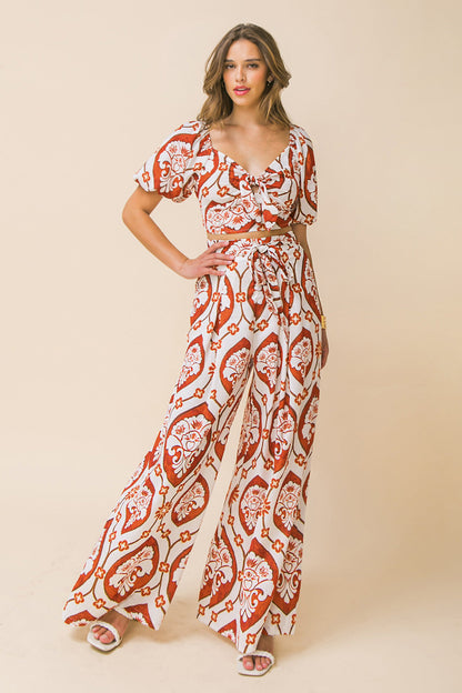 RESORT WORLD WOVEN TOP AND PANT SET