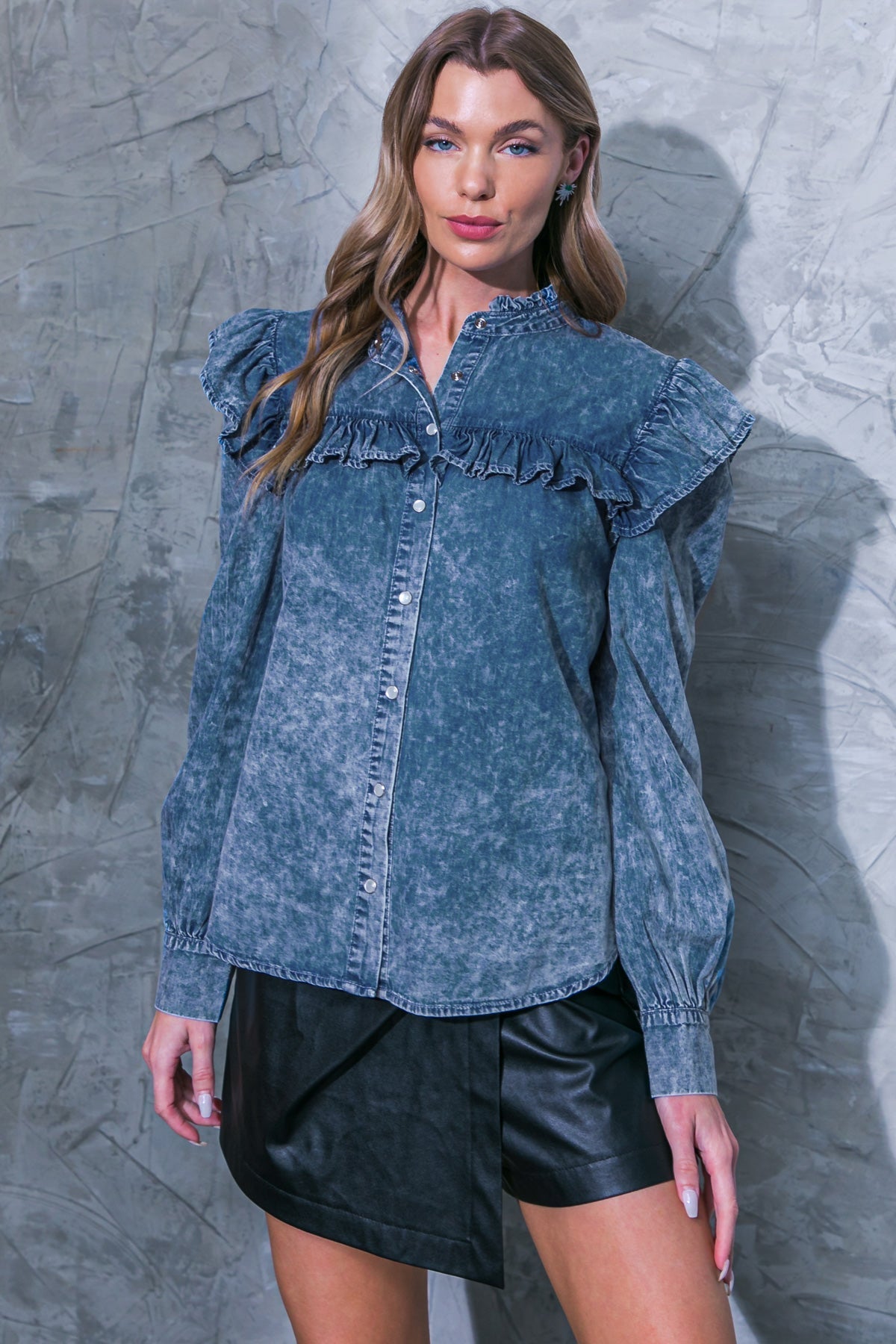 NO GOODBYES DENIM TOP Flying Tomato