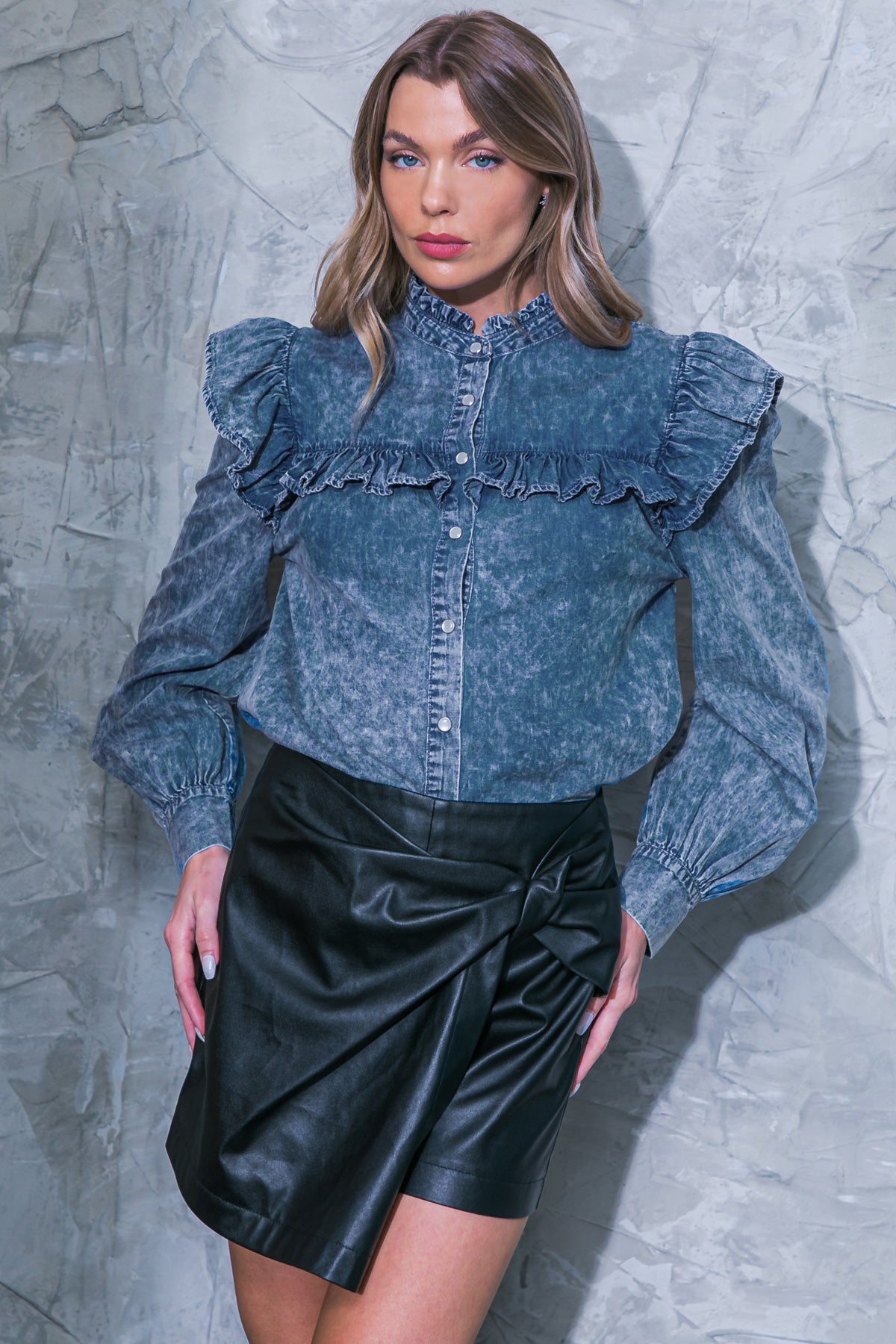 NO GOODBYES DENIM TOP Flying Tomato