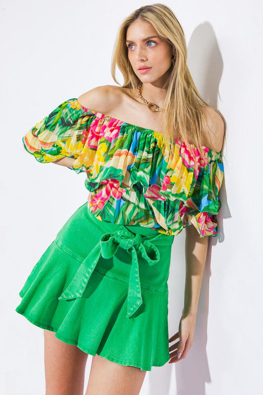 Flying Tomato I'LL BE LOVING YOU WOVEN TOP, full front view, showcasing its elegant design and quality fabric for a chic look