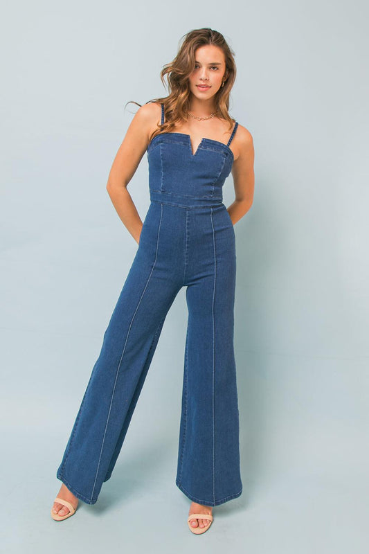 Love Salve presents the Flying Tomato Making Magic Denim Jumpsuit, showcasing its full stylish design and quality denim.