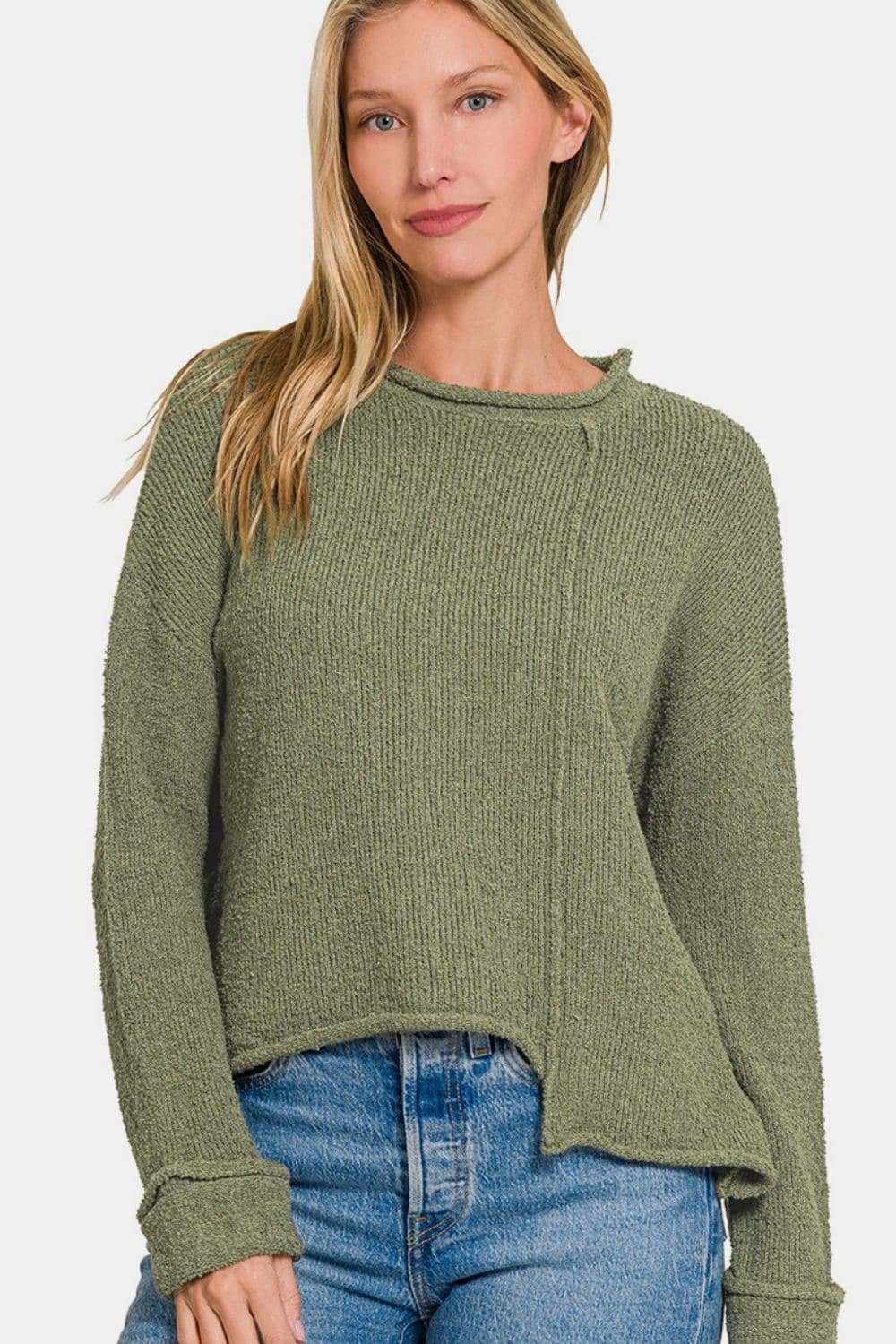 Asymmetrical stylish drop shoulder sweater