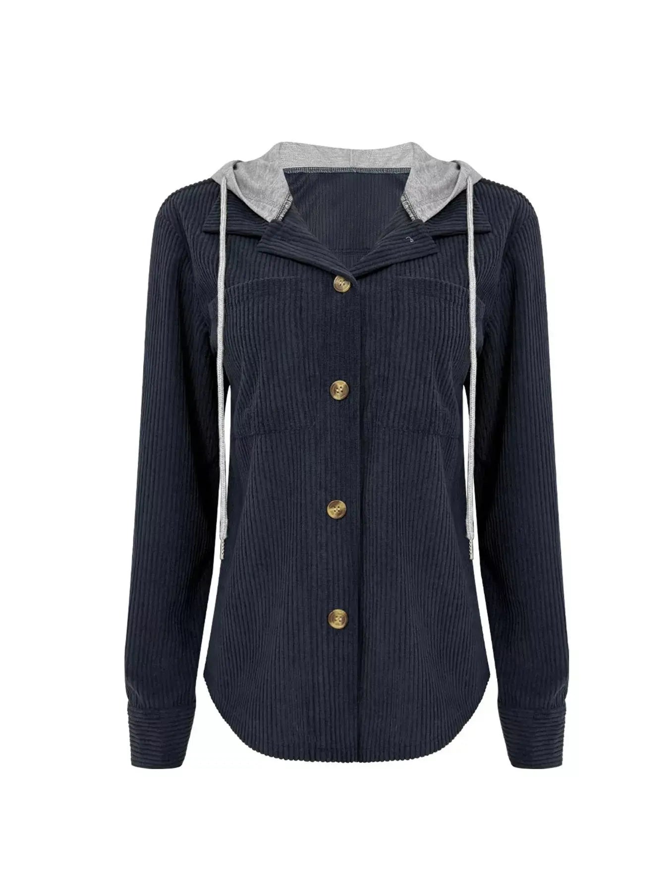 Hooded Corduroy Button-Down Jacket Simply Love