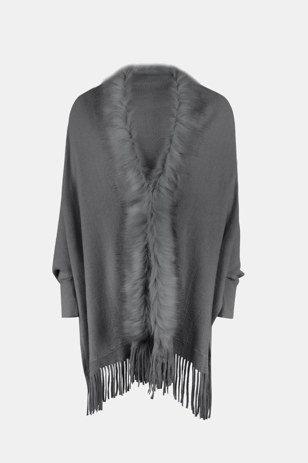 Fringe Open Front Long Sleeve Poncho.