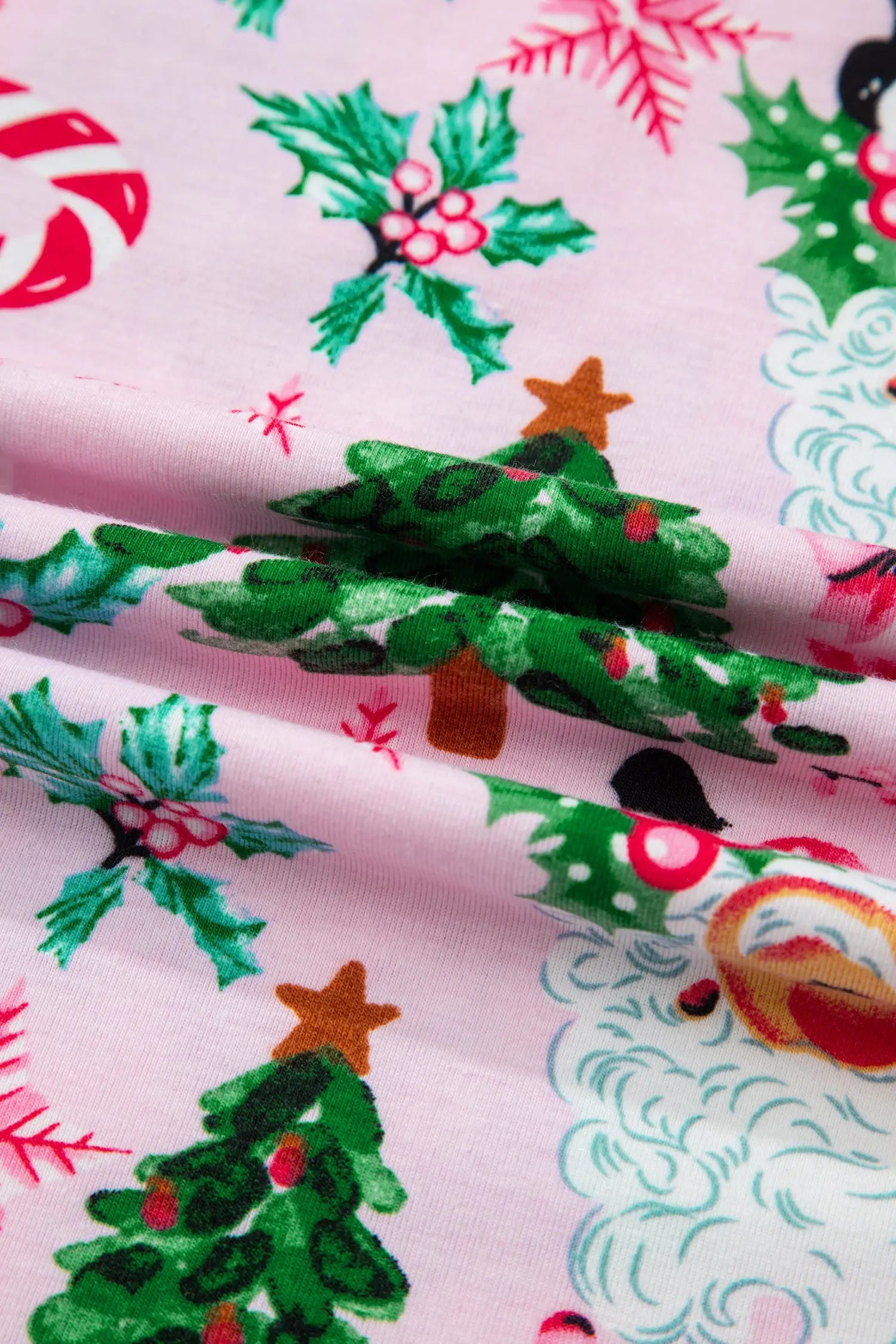 Pink Christmas Pattern Two Piece Lounge Set With Button V Neck Pullover Pants Dear-Lover Dropshipping