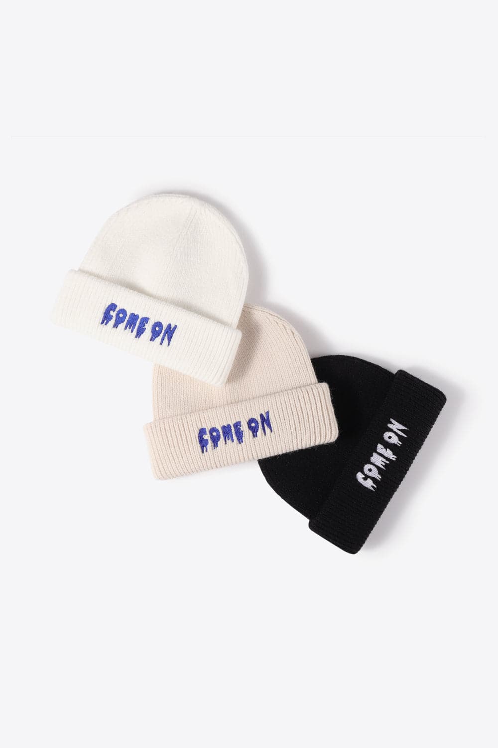 COME ON Embroidered Cuff Knit Beanie.