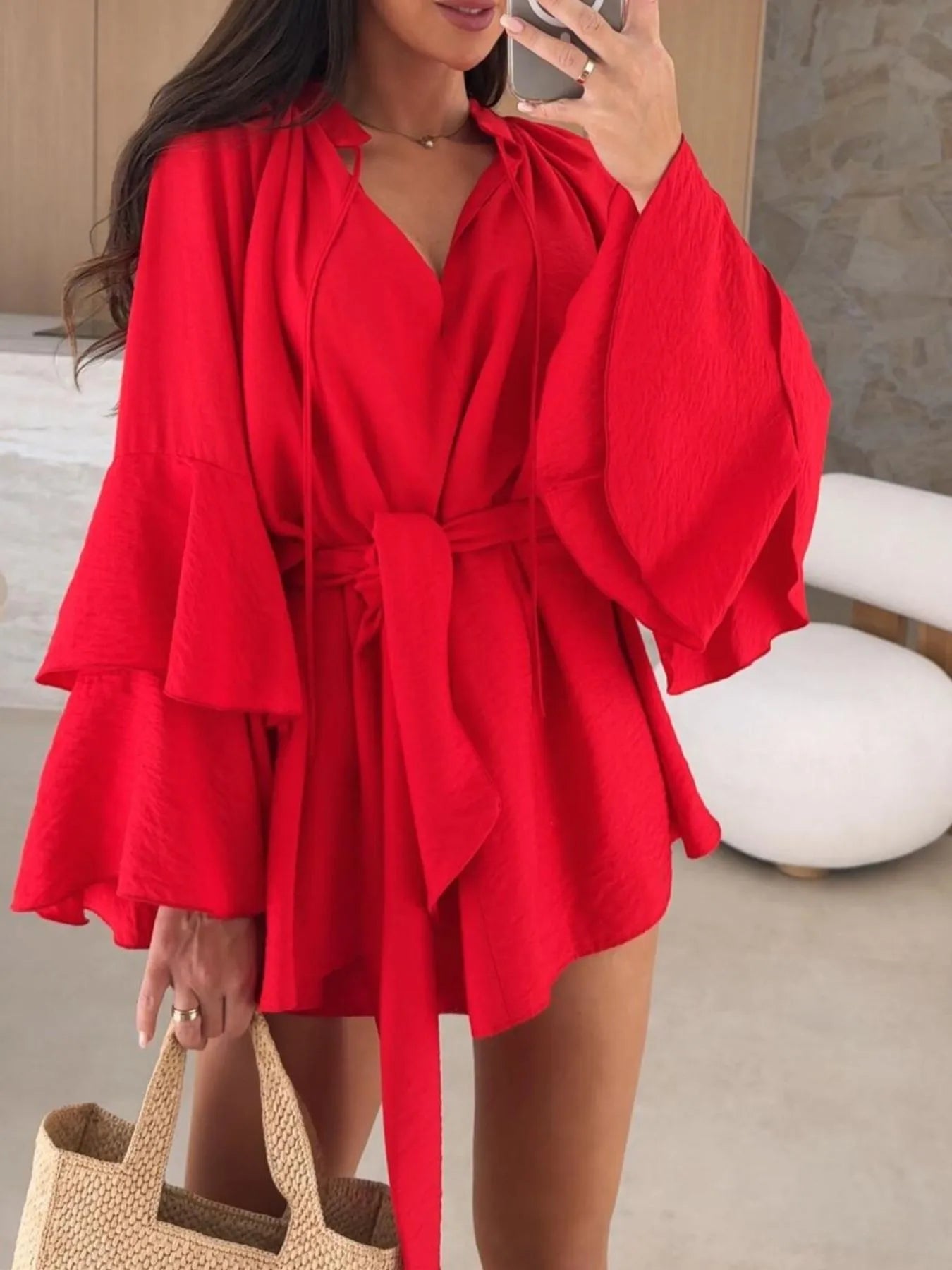 Flirt & Flow Bell Sleeve Mini Dress