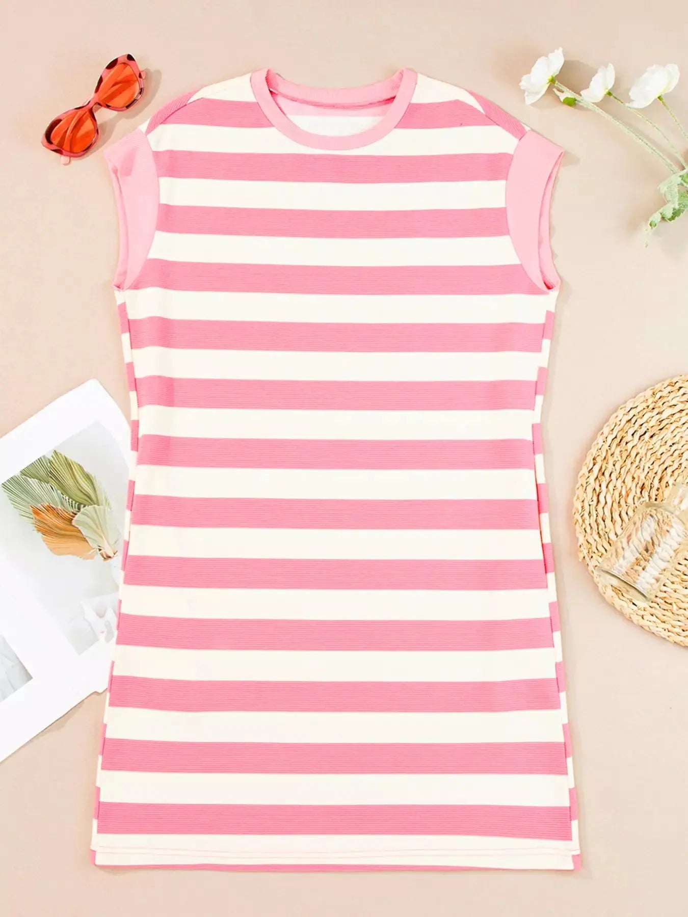 Stripe Cap Sleeve Pocketed Shift Dress Simply Love