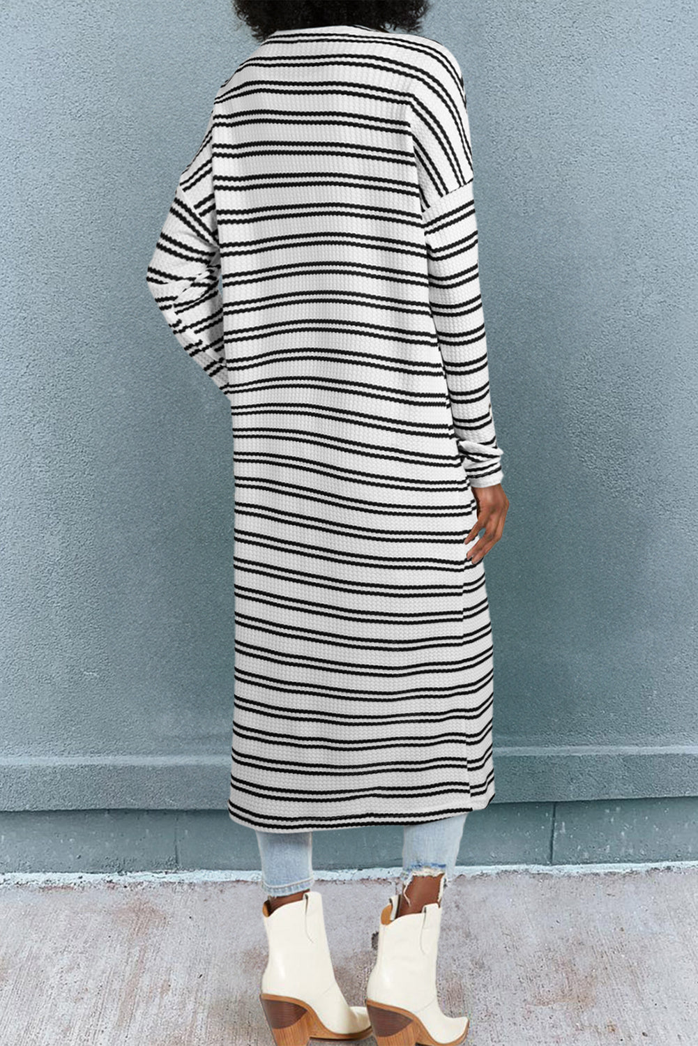 Black Striped Longline Open Duster Cardigan