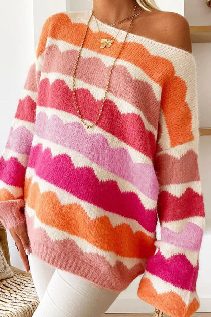 Chic boat neck knit sweater